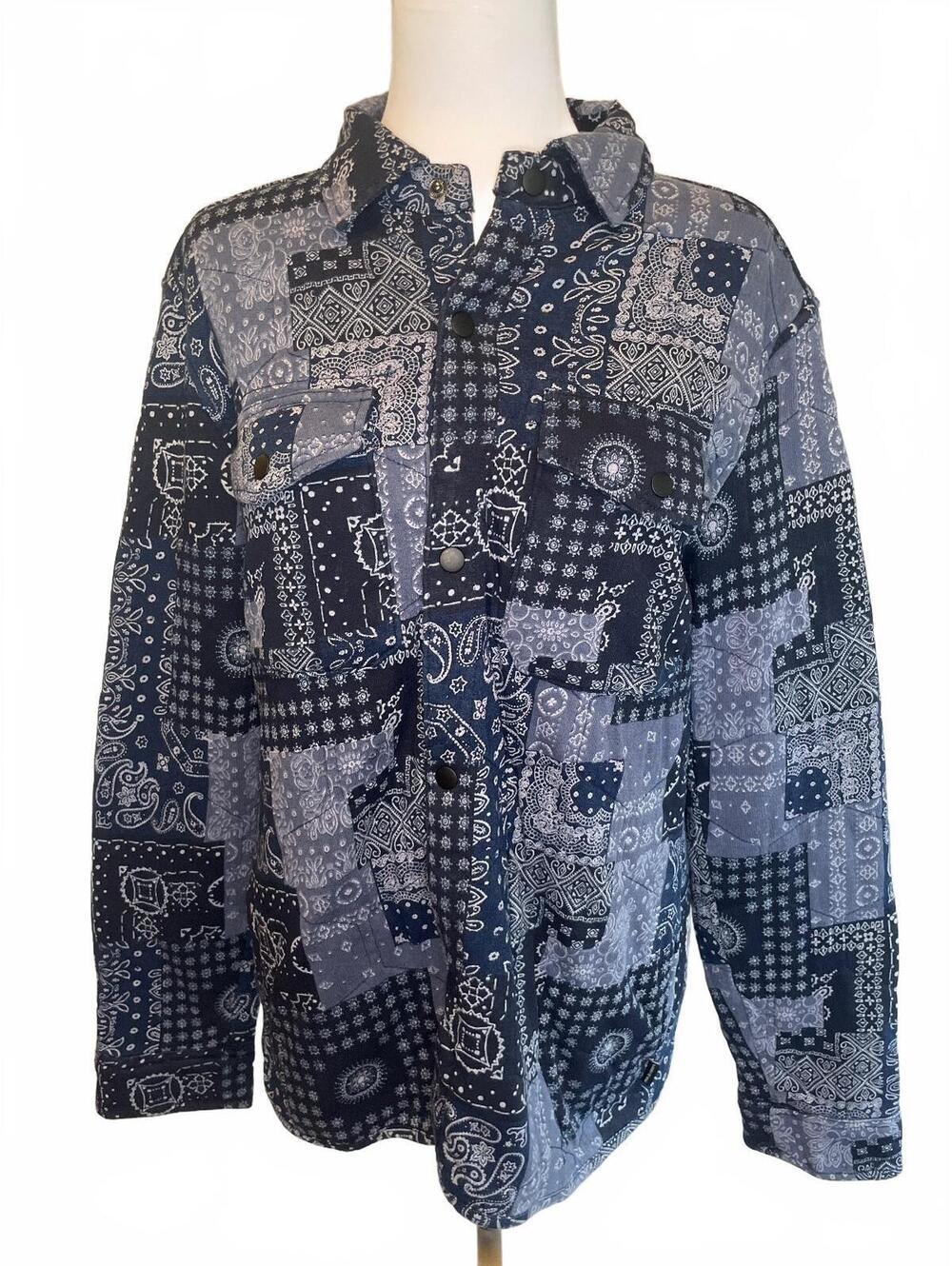 Lucky Brand Men’s Bandana Patchwork Shirt Jacket M Western Workwear Shacket